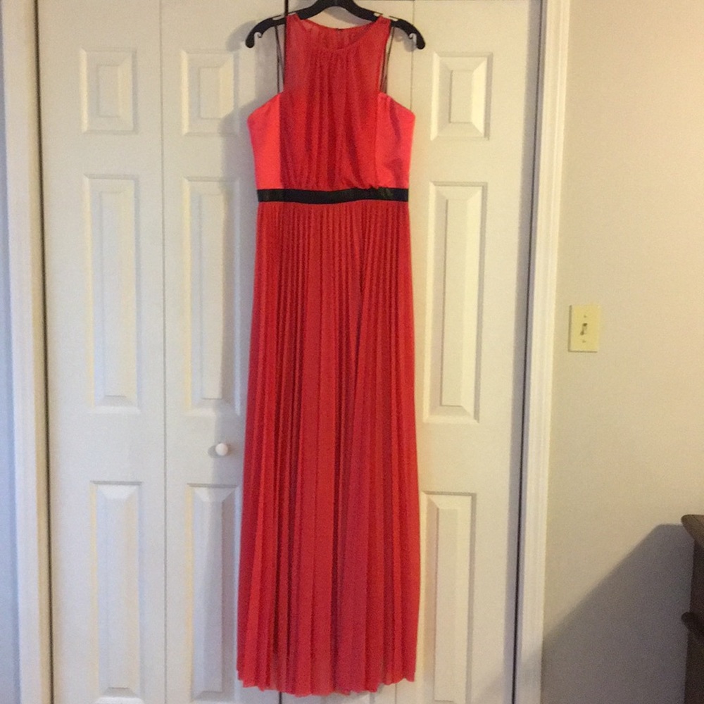 NWT chiffon gown with leather detail at waist